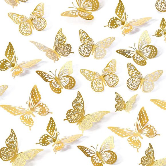 NEW 3D Metallic Butterfly Wall Decor 48 Pcs 4 Styles 3 Size Gold Butterfly Decor - Picture 1 of 16